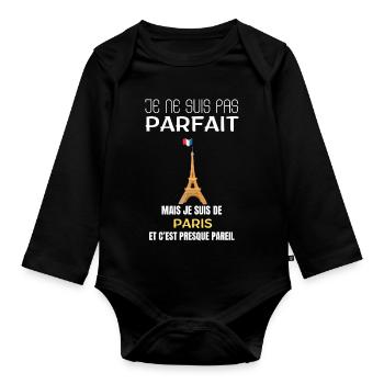 Je ne suis pas parfait Paris - Body Bébé bio manches longues - noir - Devant