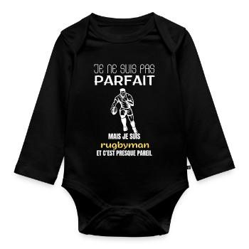 Rugbyman je ne suis pas parfait - Body Bébé bio manches longues - noir - Devant