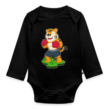 Tiger Boxer Boxhandschuhe Boxen - Baby Bio-Langarm-Body - Schwarz - Vorne