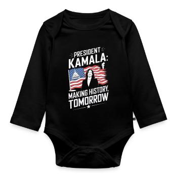 LE PRÉSIDENT KAMALA ENTRE DANS L’HISTOIRE DEMAIN - Body Bébé bio manches longues - noir - Devant