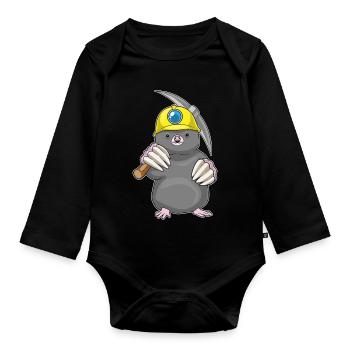 Maulwurf Bergarbeiter Spitzhacke Bergbau - Baby Bio-Langarm-Body - Schwarz - Vorne