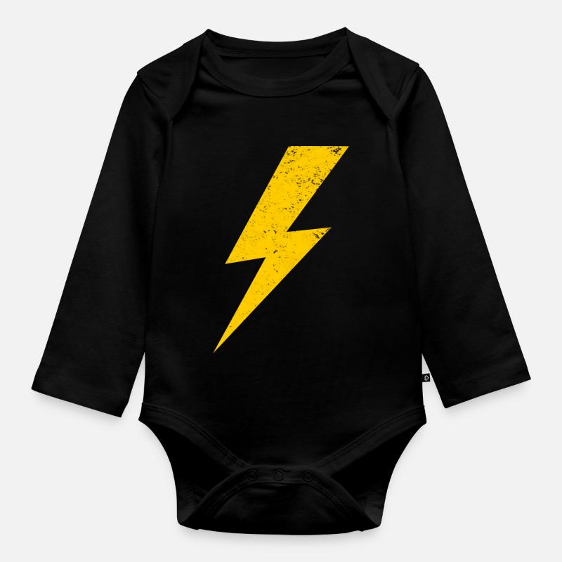 éclair jaune - Body Bébé bio manches longues - noir