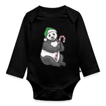Panda Christmas Candy Cane - Organic Longsleeve Baby Bodysuit - black - Front