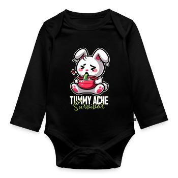 Tummy Ache Survivor – Lustiges Hasen-Design - Baby Bio-Langarm-Body - Schwarz - Vorne