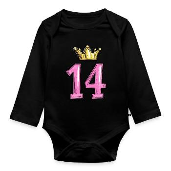 14 Zahl Trikot Krone - Baby Bio-Langarm-Body - Schwarz - Vorne