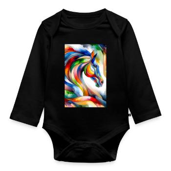 Horse abstract - Organic Longsleeve Baby Bodysuit - black - Front