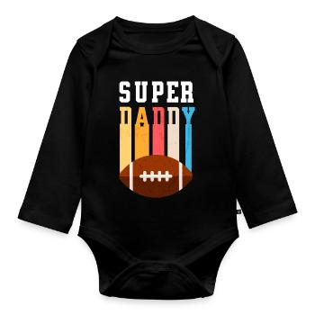 Papa Super Daddy Football Best Dad - Organic Longsleeve Baby Bodysuit - black - Front