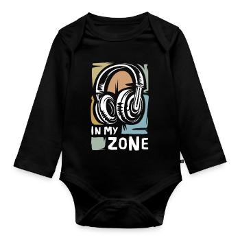 Icône de casque vintage - Logo de In My Zone Music - Body Bébé bio manches longues - noir - Devant