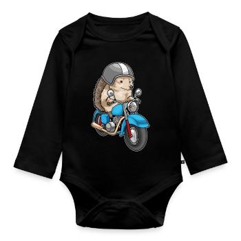 Hedgehog Motorcycle - Organic Longsleeve Baby Bodysuit - black - Front