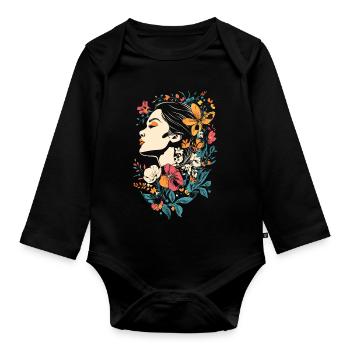 Woman Head Flowers International Women's Day Creative Abstract - Organic Longsleeve Baby Bodysuit - black - Front