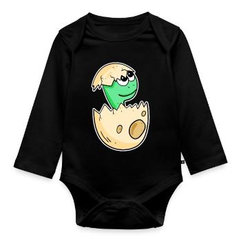 Baby dinosaur in egg - Organic Longsleeve Baby Bodysuit - black - Front