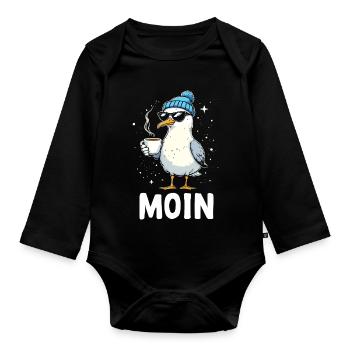 Moin Seagull Coffee Küste Norddeutschland - Baby Bio-Langarm-Body - Schwarz - Vorne