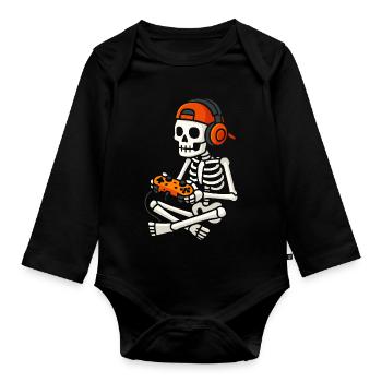 Skeleton Gamer au casque Halloween - Body Bébé bio manches longues - noir - Devant
