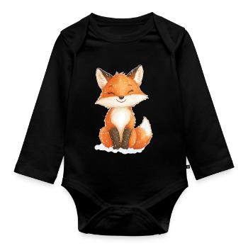 Fox winter motif - Organic Longsleeve Baby Bodysuit - black - Front