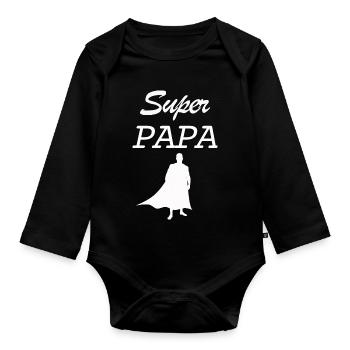papa fêtes des pères cadeau fête des pères - Body Bébé bio manches longues - noir - Devant