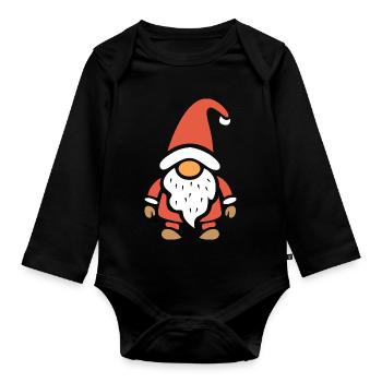 Dessin animé mignon de nain de Noël - Body Bébé bio manches longues - noir - Devant