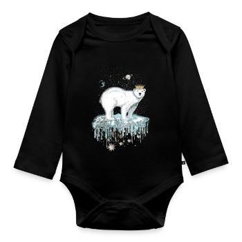 Ours polaire majestueux avec couronne sur banquise - Body Bébé bio manches longues - noir - Devant