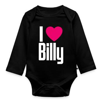 I Love Billy Pink Heart I Love Billy - Organic Longsleeve Baby Bodysuit - black - Front