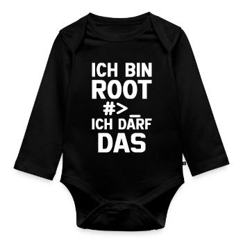 Ich bin Root – Erlaubnis frei - Baby Bio-Langarm-Body - Schwarz - Vorne