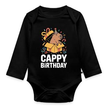 Capybara Anniversaire Cappy Anniversaire Drôle de capy - Body Bébé bio manches longues - noir - Devant