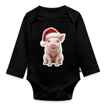 Porcelet fait un grognement - Cochon de Noël - Body Bébé bio manches longues - noir - Devant