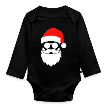 Santa mit Sonnenbrille Minimal Weihnachtsdesign - Baby Bio-Langarm-Body - Schwarz - Vorne