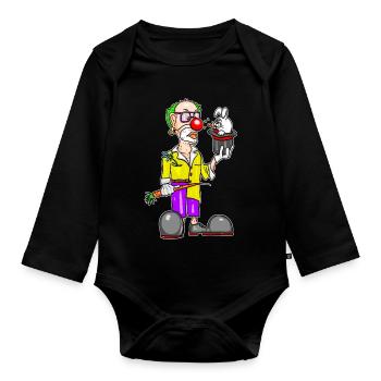 Clown & Lapin – Dessin animé magique drôle - Body Bébé bio manches longues - noir - Devant
