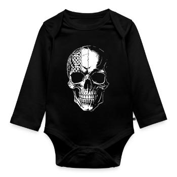 Totenkopf mit Kelten Tribal - Baby Bio-Langarm-Body - Schwarz - Vorne