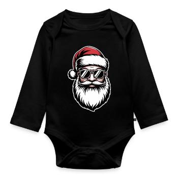 Père Noël Cool avec Lunettes de Soleil - Body Bébé bio manches longues - noir - Devant