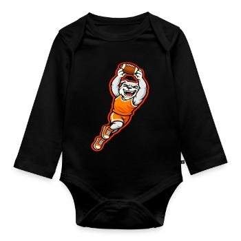Bulldog Football Touchdown-Maskottchen - Baby Bio-Langarm-Body - Schwarz - Vorne