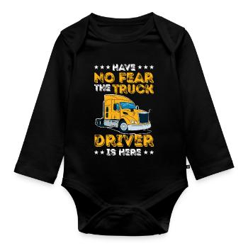 Art rétro de semi-remorque No Fear Truck Driver - Body Bébé bio manches longues - noir - Devant