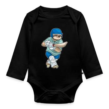 Faultier Cricket Cricketschläger Sport - Baby Bio-Langarm-Body - Schwarz - Vorne