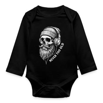 Never Too Old – Musik Totenkopf mit Bart Kopfhörer - Baby Bio-Langarm-Body - Schwarz - Vorne