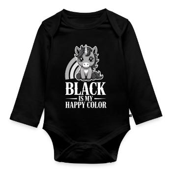 Unicorn Joy: Schwarz ist meine fröhliche Farbe - Baby Bio-Langarm-Body - Schwarz - Vorne