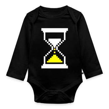 Pixel Hourglass Loading Bar Retro Gaming - Body Bébé bio manches longues - noir - Devant