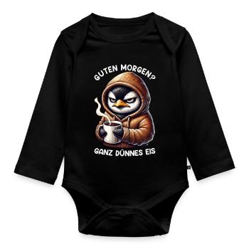 Bonjour, manchots de glace très minces, les endormis - Body Bébé bio manches longues - noir - Devant