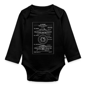 UFO-Patent-Bauplan-Tee - Baby Bio-Langarm-Body - Schwarz - Vorne