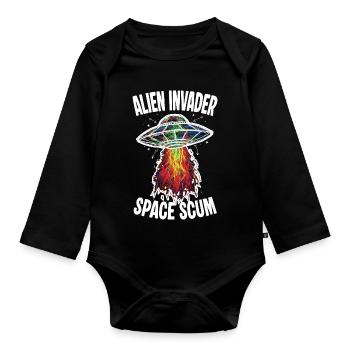 UFO Alien Invader Space Scum Scribble - Organic Longsleeve Baby Bodysuit - black - Front