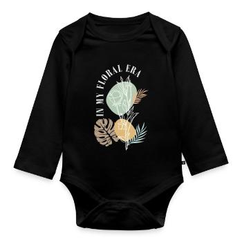 Florale Ära: Linienblumen - Baby Bio-Langarm-Body - Schwarz - Vorne