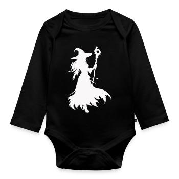 Witches silhouette with staff - Organic Longsleeve Baby Bodysuit - black - Front