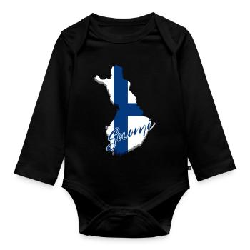 Karte mit finnischer Flagge, ich liebe Finnland - Baby Bio-Langarm-Body - Schwarz - Vorne