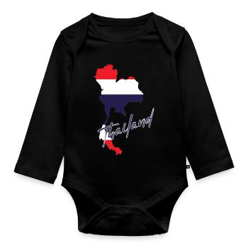Carte avec le drapeau thaïlandais, j’adore la Thaïlande - Body Bébé bio manches longues - noir - Devant