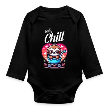 Bébé paresseux mignon en design de cœur de poussette - Body Bébé bio manches longues - noir - Devant