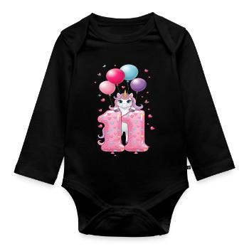 11 ans de Fille Mignonne Licorne 11e anniversaire - Body Bébé bio manches longues - noir - Devant