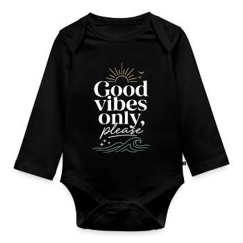 Bonnes ondes seulement, s’il vous plaît – soleil et mer - Body Bébé bio manches longues - noir - Devant