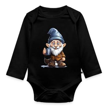 Gnom mit Kaffee Becher - Baby Bio-Langarm-Body - Schwarz - Vorne