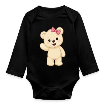 Kuschelbär mit rosa Schleife - Baby Bio-Langarm-Body - Schwarz - Vorne
