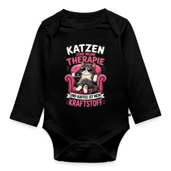Katzen Sind Meine Therapie Kaffee Mein Antrieb - Baby Bio-Langarm-Body - Schwarz - Vorne