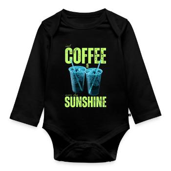 "Iced Coffee & Sunshine Everyday" Colorful Coffee - Organic Longsleeve Baby Bodysuit - black - Front