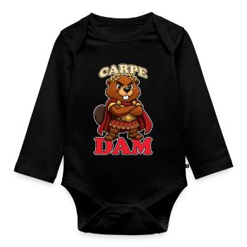 Carpe Dam Funny Roman Beaver Latin Pun History - Organic Longsleeve Baby Bodysuit - black - Front